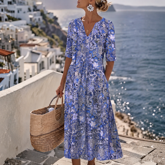 Janice™ | Elegant Summer Midi Dress with Tummy Coverage