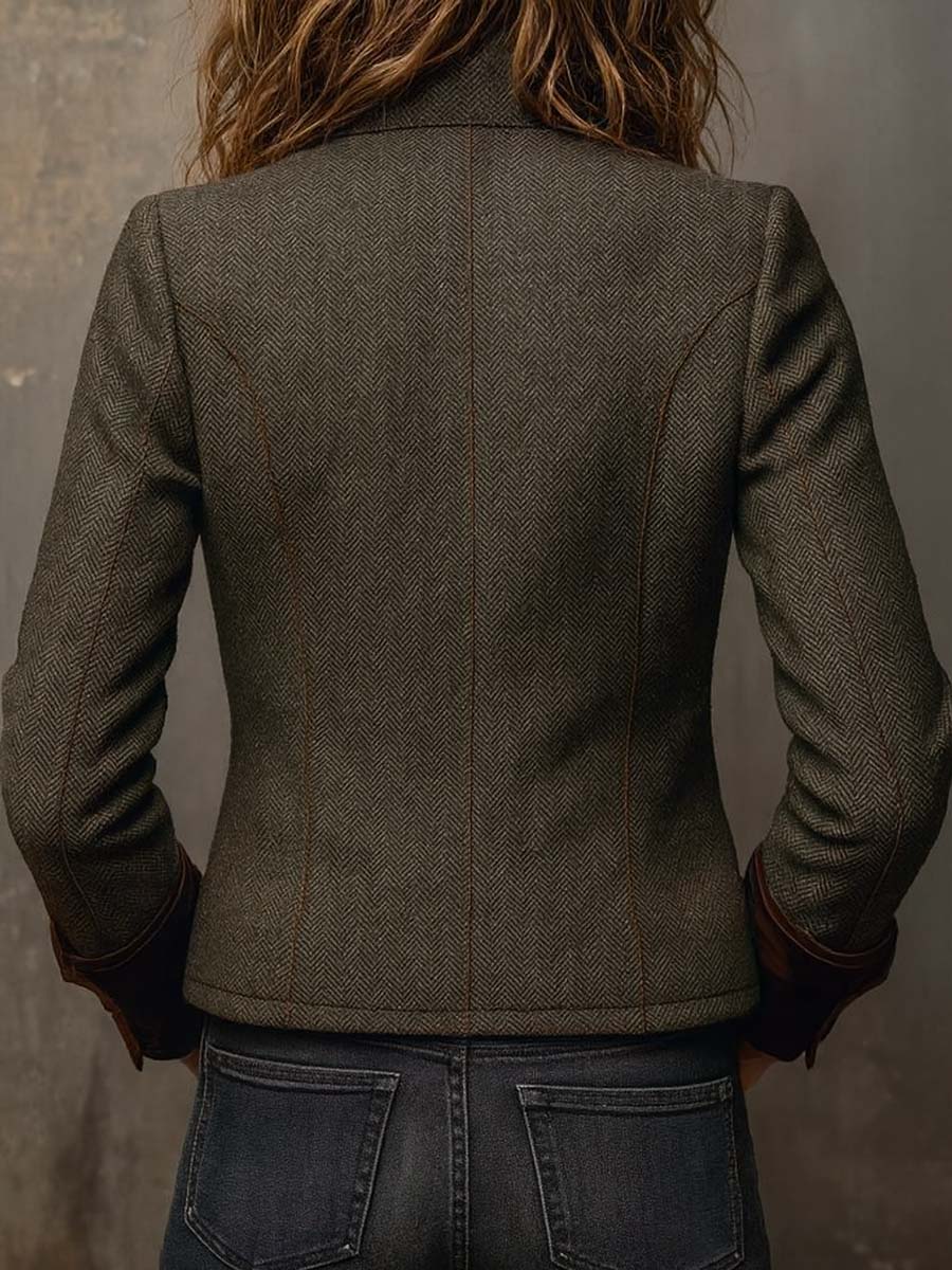 Evangeline | Herringbone Jacket with Contrast Cuffs for Women