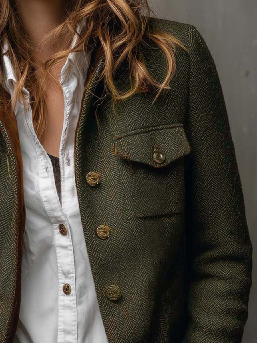 Evangeline | Herringbone Jacket with Contrast Cuffs for Women