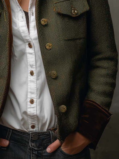 Evangeline | Herringbone Jacket with Contrast Cuffs for Women