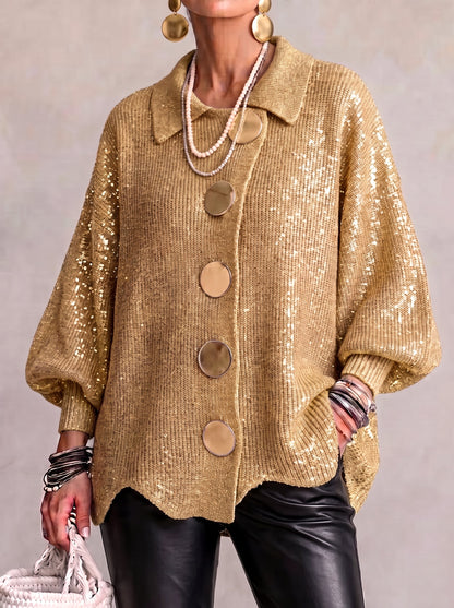 Isadora | Oversized Collared Cardigan With Large Metal Buttons