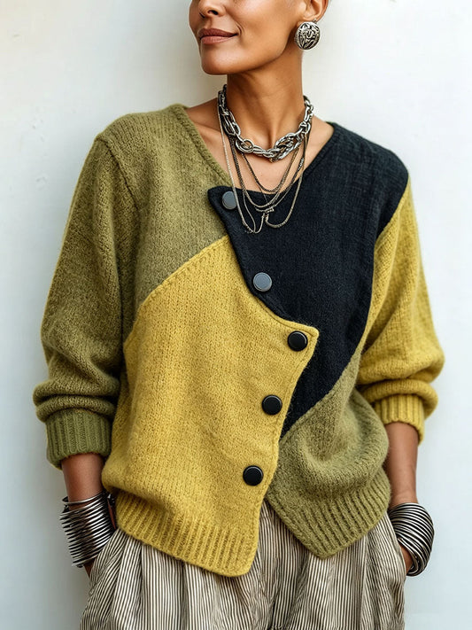 Giulia | Asymmetric Colour-Block Knit Sweater for Women