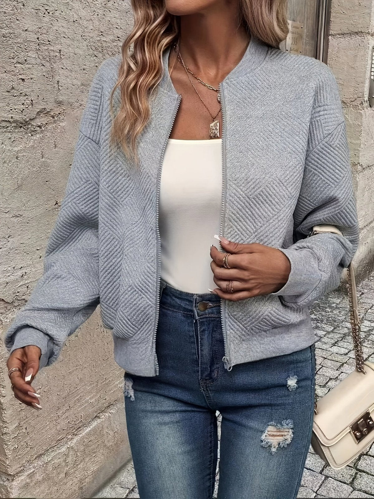 Laura | Textured Zip-Up Bomber Jacket for Women
