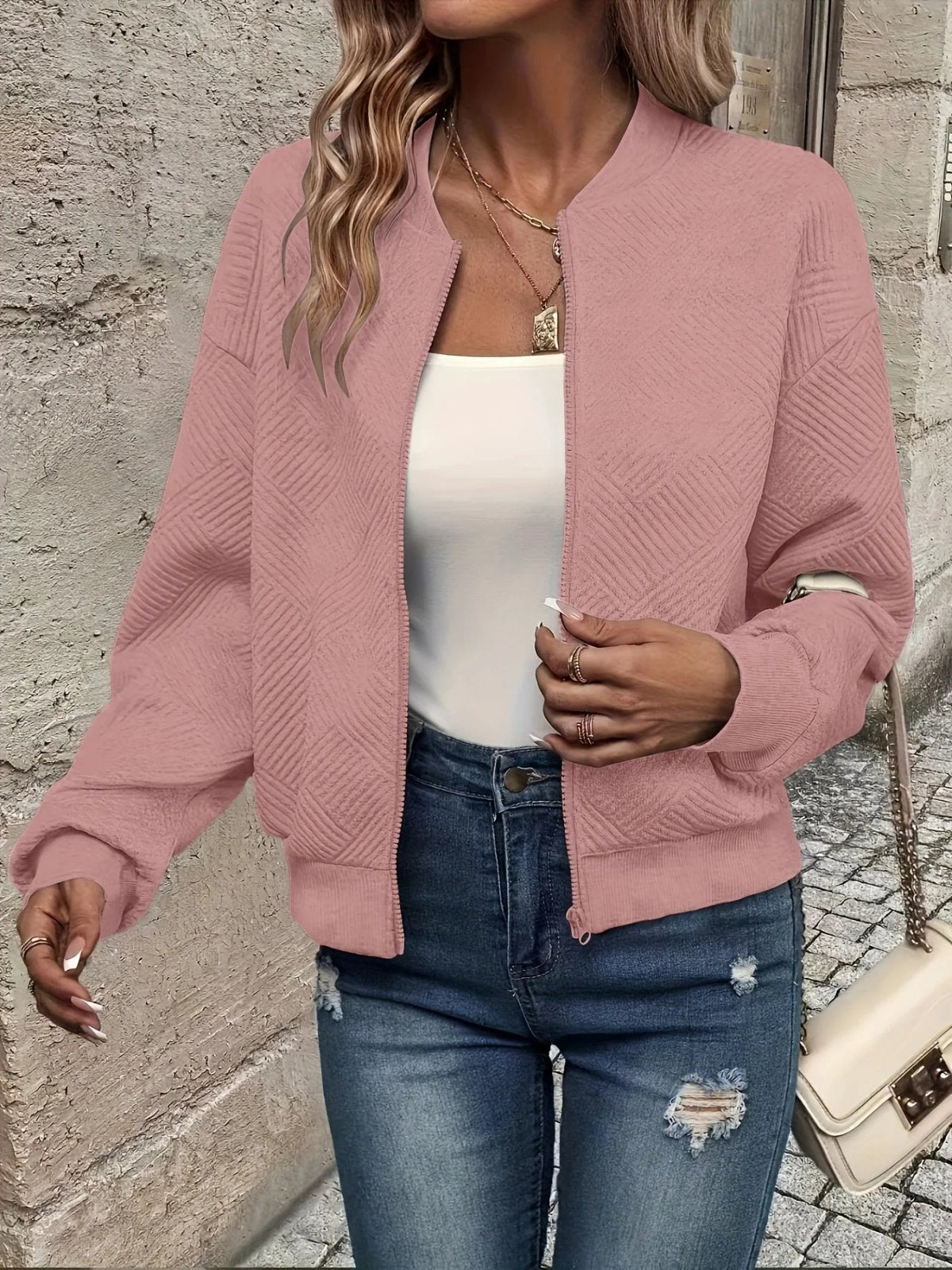 Laura | Textured Zip-Up Bomber Jacket for Women