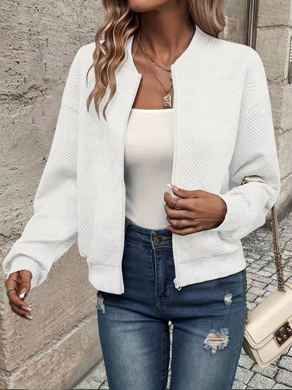 Laura | Textured Zip-Up Bomber Jacket for Women