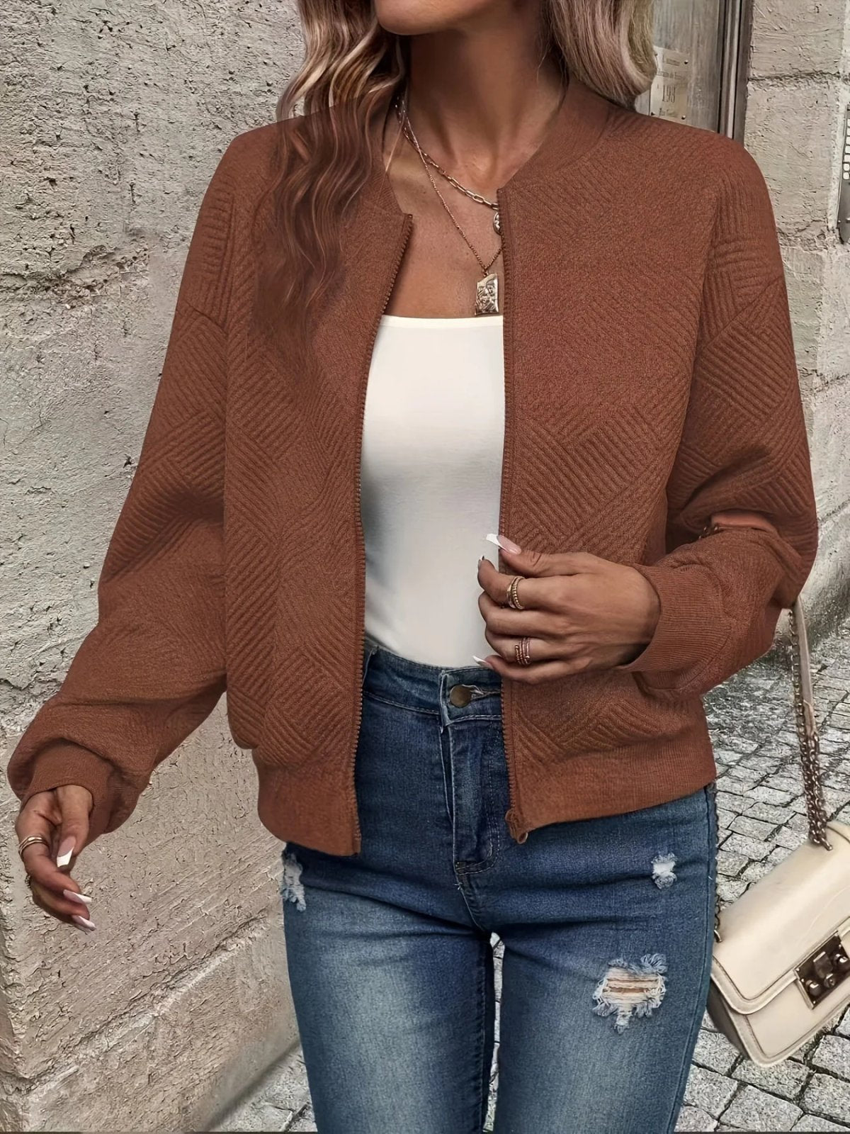 Laura | Textured Zip-Up Bomber Jacket for Women