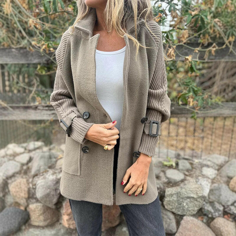Isola | Knit Sleeve Double-Breasted Coat for Women