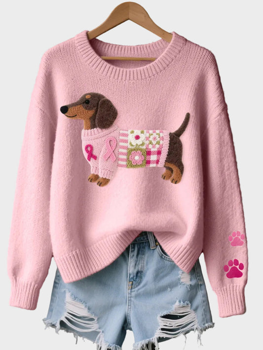 Naomi - Wool Felt Art Dachshund Pattern Knitted Sweater
