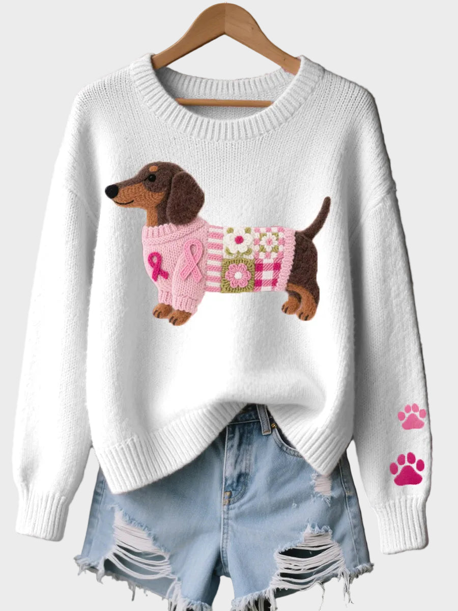 Naomi - Wool Felt Art Dachshund Pattern Knitted Sweater