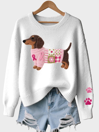 Naomi - Wool Felt Art Dachshund Pattern Knitted Sweater
