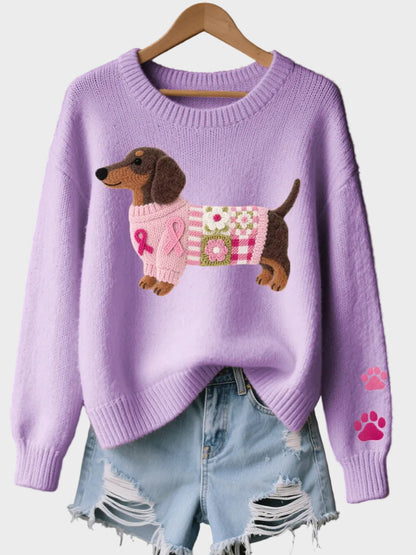 Naomi - Wool Felt Art Dachshund Pattern Knitted Sweater