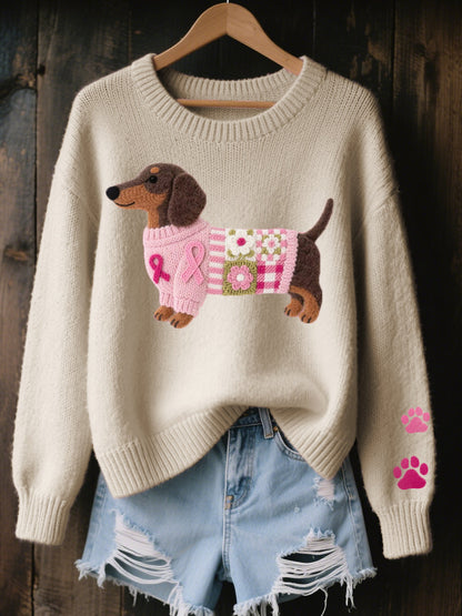 Naomi - Wool Felt Art Dachshund Pattern Knitted Sweater