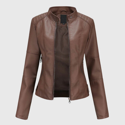 Miranda | Slim Biker Jacket with Stand Collar and Zip for Women
